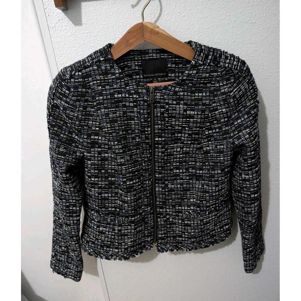 Banana Republic Black & White Tweed Zip-Front Jacket